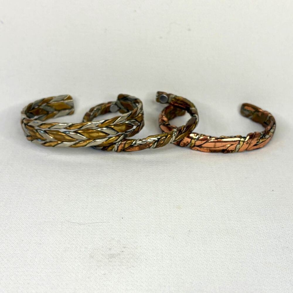 Sergio Lub Lot of 3 Twisted Cuff Bracelets Copper Silver 3 Tone